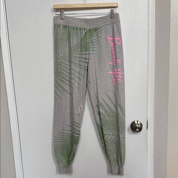 Minnie Rose Pants - Minnie Rose Beverly Hills hotel Gray and Green Palm Print sweatpants